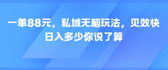 一单88元，私域无脑玩法，见效快，日入多少你说了算-洛柒笔记