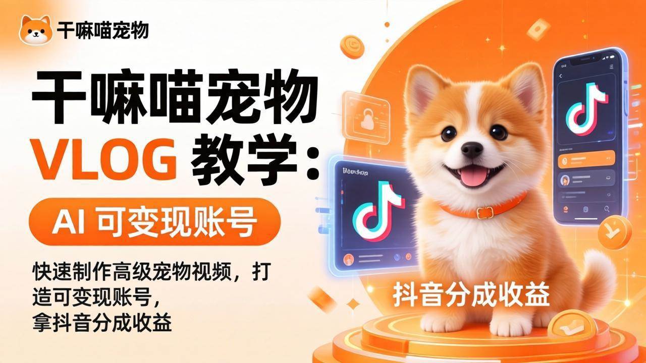 （17888期）干嘛喵宠物 VLOG 教学：AI 快速制作高级宠物视频，打造可变现账号，拿抖音分成收益-洛柒笔记