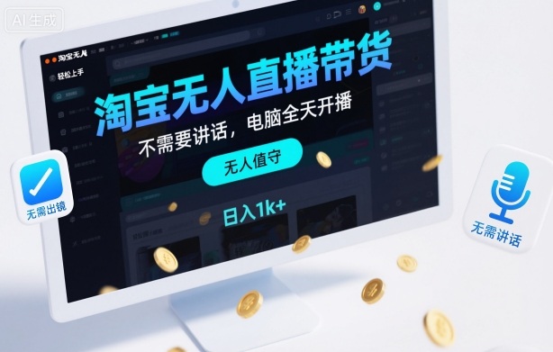 淘宝无人直播带货，不需要出镜，不需要讲话，电脑全天开播，轻松上手，日入1k+【揭秘】-洛柒笔记