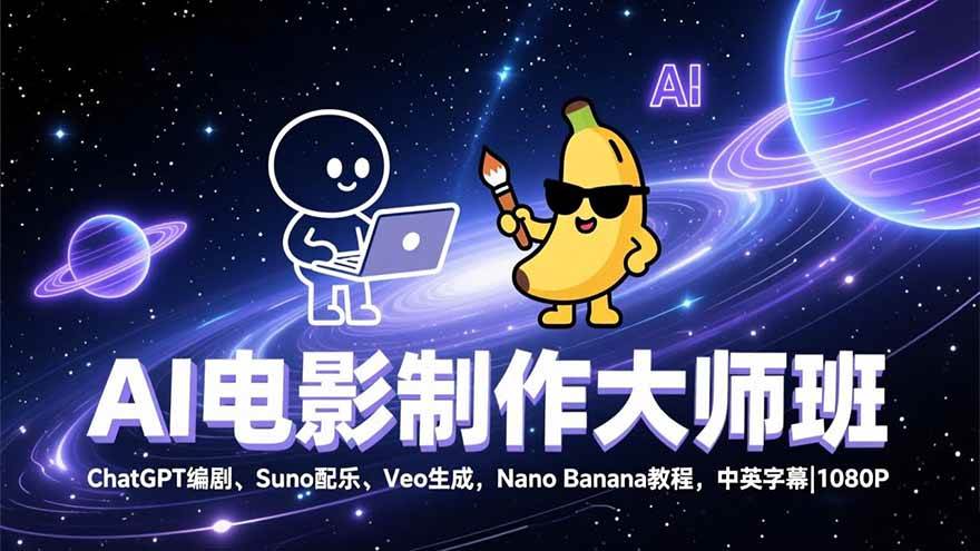 图片[1]-（17011期）AI电影制作大师班：ChatGPT编剧、Suno配乐、Veo生成，Nano Banana教程，中英字幕|1080P-洛柒笔记