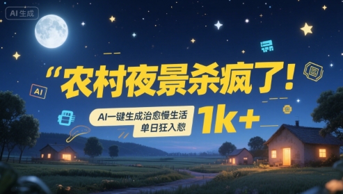 农村夜景杀疯了！AI一键生成治愈系慢生活，单日狂入1k+-洛柒笔记