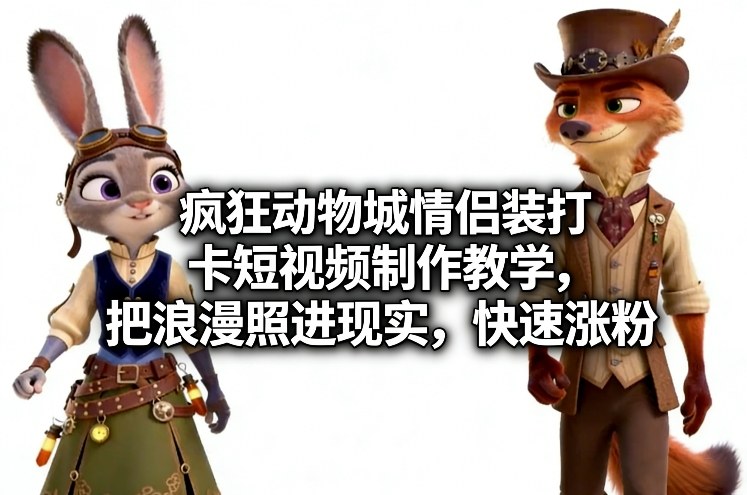 疯狂动物城情侣装打卡短视频制作教学，把浪漫照进现实，快速涨粉-洛柒笔记