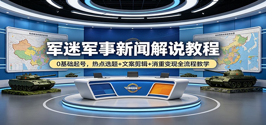 军迷军事新闻解说教程：0基础起号，热点选题+文案剪辑+消重变现全流程教学-洛柒笔记