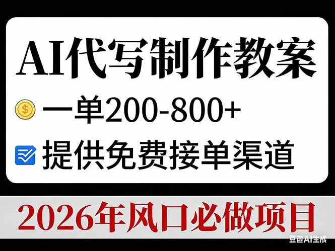 AI代写制作教案，一单200-800+，提供免费接单渠道，2026年风口必做项目-洛柒笔记