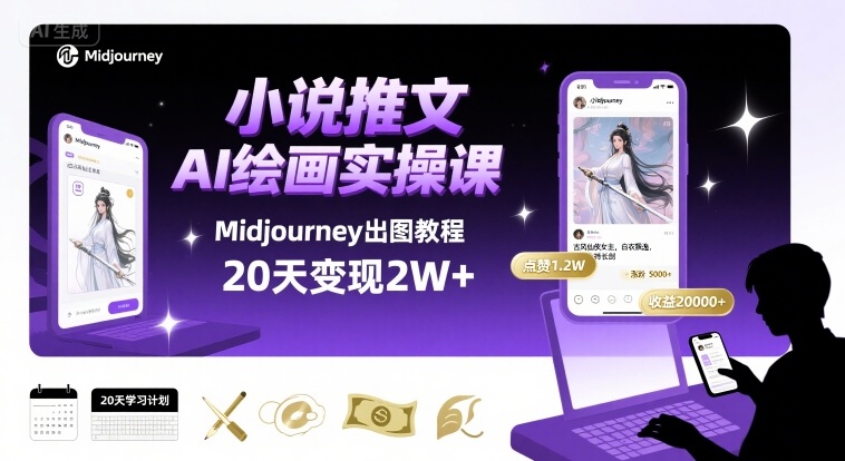 小说推文干货分享之AI绘画MJ出图实操课，用Midjourney做小说推文，20天挣2w-洛柒笔记