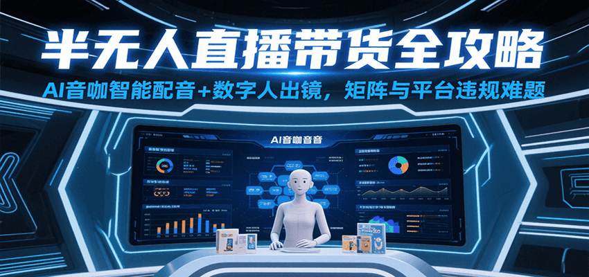 半无人直播带货全攻略：AI音咖智能配音+数字人出镜，解决账号矩阵与平台违规难题-洛柒笔记