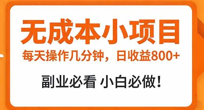 无成本小项目 每天操作几分钟，真实日收益800+ 副业必看 小白必做！-洛柒笔记