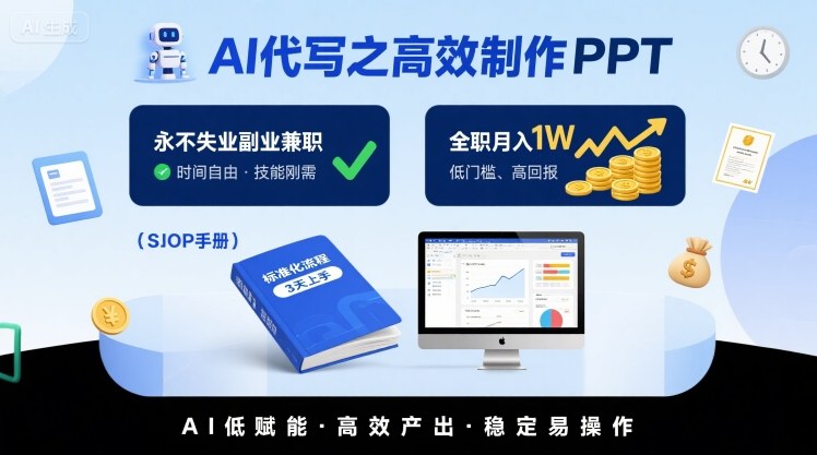 AI代写之高效制作PPT，永不失业副业兼职，全职月入1W【SOP手册】-洛柒笔记