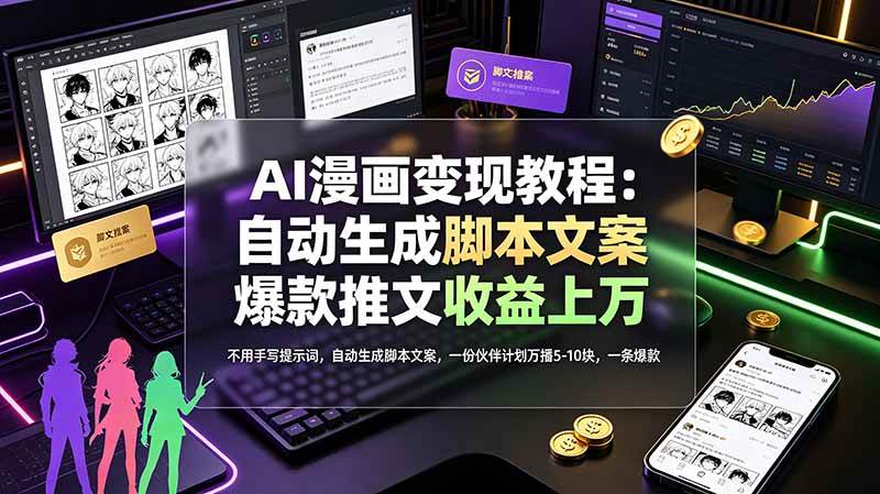 （19170期）AI漫画变现教程：不用手写提示词，自动生成脚本文案，一份伙伴计划万播5-10块，一条爆款推文收益上万-洛柒笔记