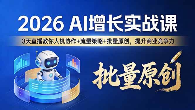 （17662期）2026 AI 增长实战课：3 天直播教你人机协作 + 流量策略 + 批量原创，提升商业竞争力-洛柒笔记