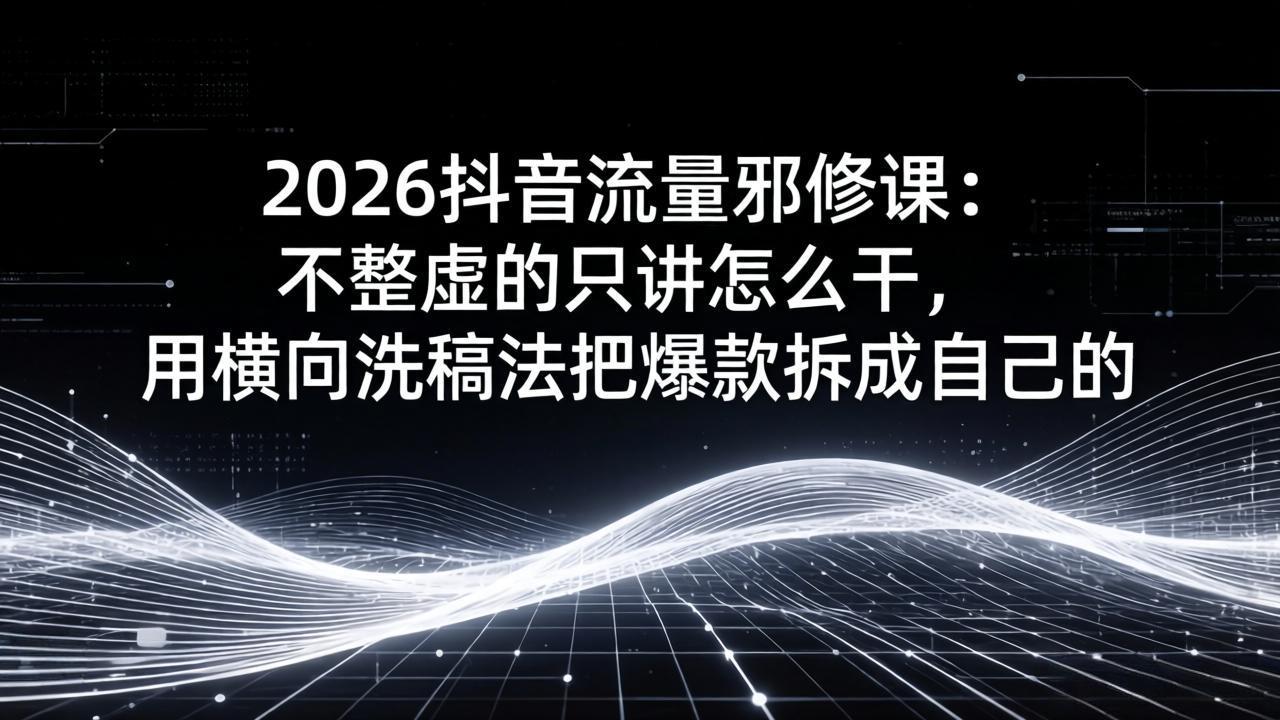 2026抖音流量邪修课：不整虚的只讲怎么干，用横向洗稿法把爆款拆成自己的-洛柒笔记