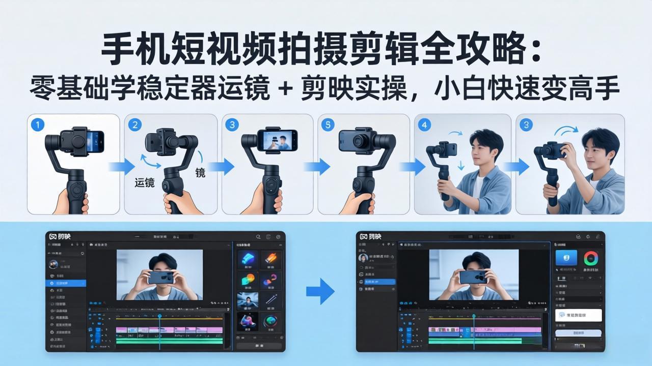 手机短视频拍摄剪辑全攻略：零基础学稳定器运镜 + 剪映实操，小白快速变高手-洛柒笔记