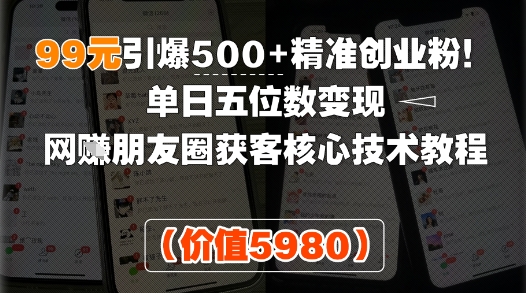 99元引爆500+精准创业粉！单日五位数变现，网创朋友圈获客核心技术教程-洛柒笔记