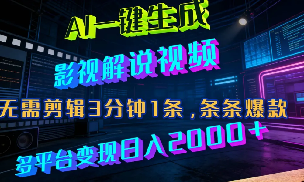 最新AI一键生成影视解说视频，无需剪辑3分钟1条，条条爆款，多平台变现日入2000+-洛柒笔记