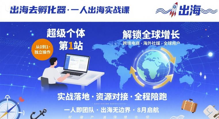 出海去孵化器，一人出海实战课，超级个体第1站，解锁全球增长-洛柒笔记