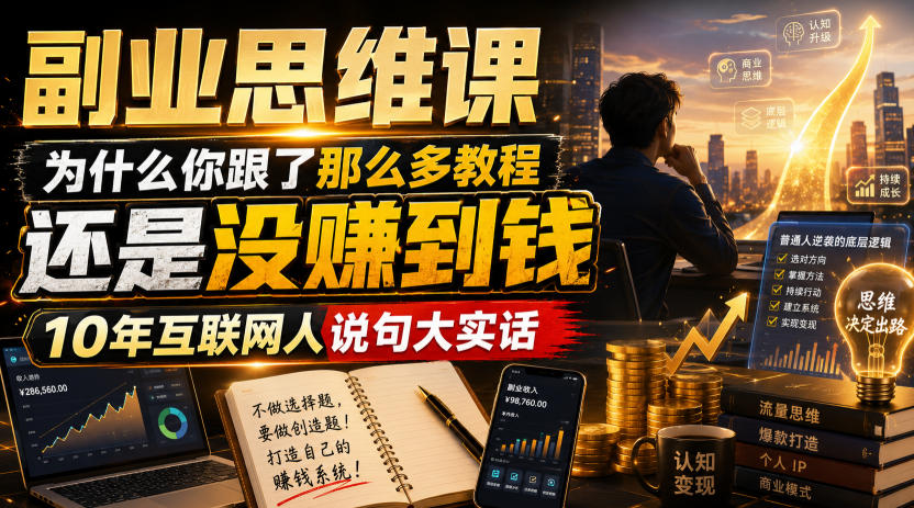 副业思维课，为什么你跟了那么多教程，还是没赚到钱，10年互联网人说句大实话【揭秘】-洛柒笔记