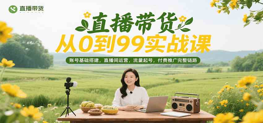 直播带货从0到99实战课，账号基础搭建，直播间运营，流量起号，付费推广完整链路-洛柒笔记