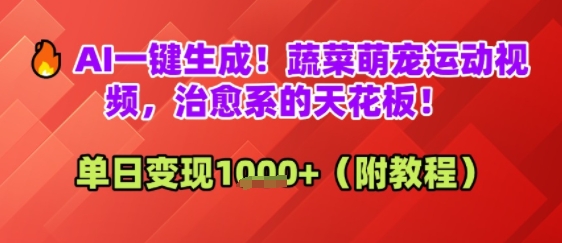 AI一键生成！蔬菜萌宠运动视频，治愈系的天花板！单日变现多张-洛柒笔记
