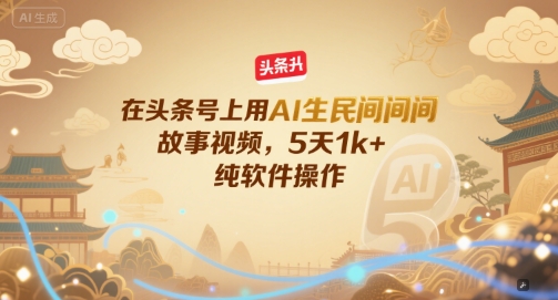 在头条号上用AI生民间故事视频，5天1k+，纯软件操作-洛柒笔记