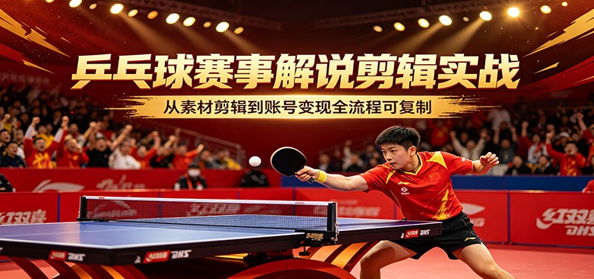 乒乓球赛事解说剪辑实战，从素材剪辑到账号变现全流程可复制-洛柒笔记