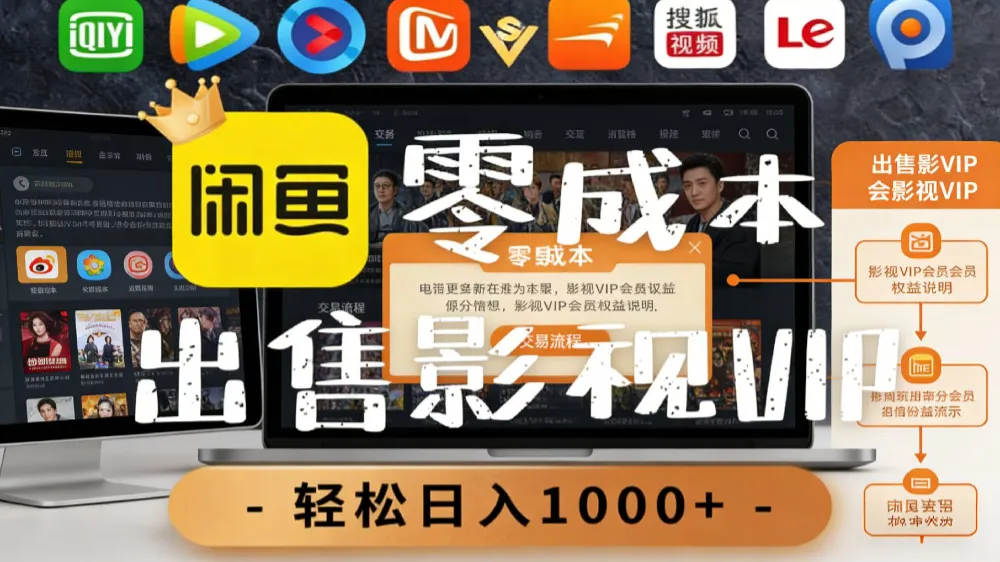 【闲鱼】0成本卖影视会员，一天卖出上百单，轻轻松松日入1000+-洛柒笔记