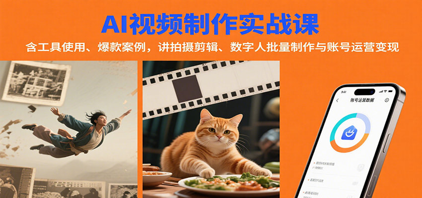 AI视频制作实战：含工具使用、爆款案例，讲拍摄剪辑、数字人批量制作与账号运营变现-洛柒笔记