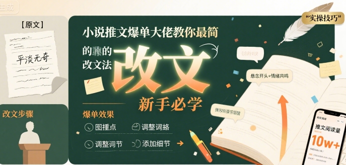 小说推文爆单大佬教你最简单的改文方法实操课，新手必学-洛柒笔记