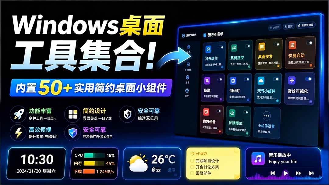 （19585期）Windows桌面工具集合！内置50+实用简约桌面小组件，含截图、录屏、翻译、天气等，多秘工具箱-洛柒笔记