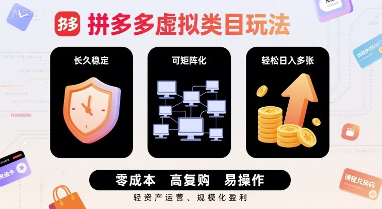 拼多多虚拟类目玩法，长久稳定，可矩阵化，轻松日入多张-洛柒笔记