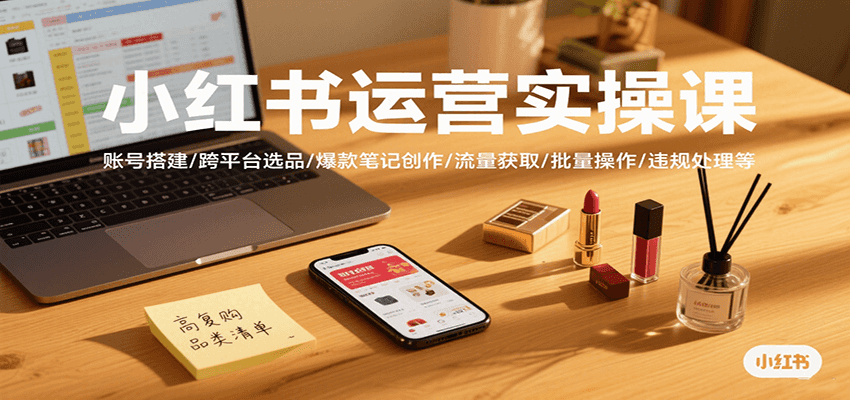 小红书运营实操课，账号搭建/跨平台选品/爆款笔记创作/流量获取/批量操作/违规处理等-洛柒笔记