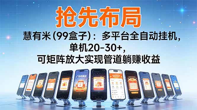 （16757期）【抢先布局】慧有米（99盒子）：多平台全自动挂机，单机20-30+，可矩阵放大实现管道躺赚收益-洛柒笔记