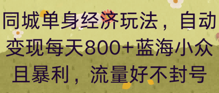 同城单身经济玩法，自动变现每天8张+蓝海小众且暴利，流量好不封号-洛柒笔记