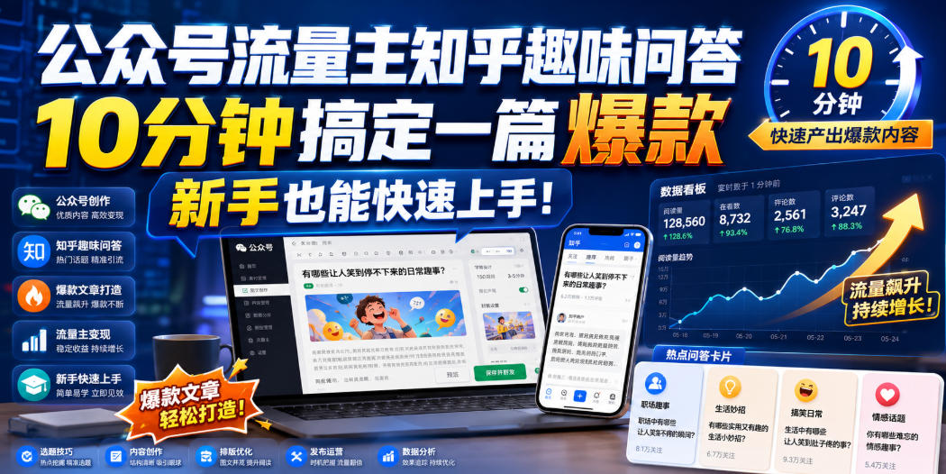 公众号流量主知乎趣味问答，10分钟搞定一篇爆款，新手也能快速上手！-洛柒笔记