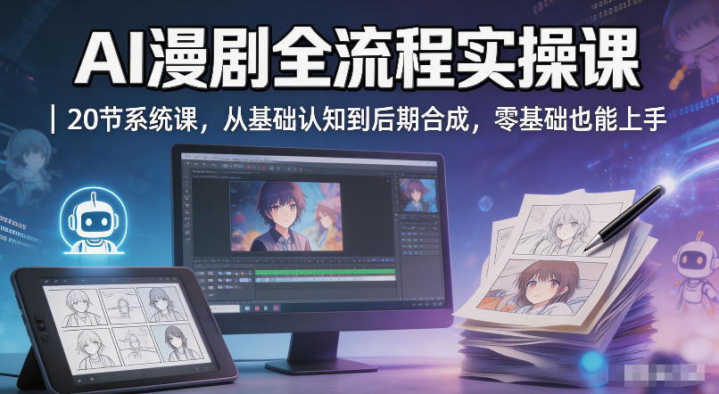AI漫剧全流程实操课｜20节系统课，从基础认知到后期合成，零基础也能上手-洛柒笔记