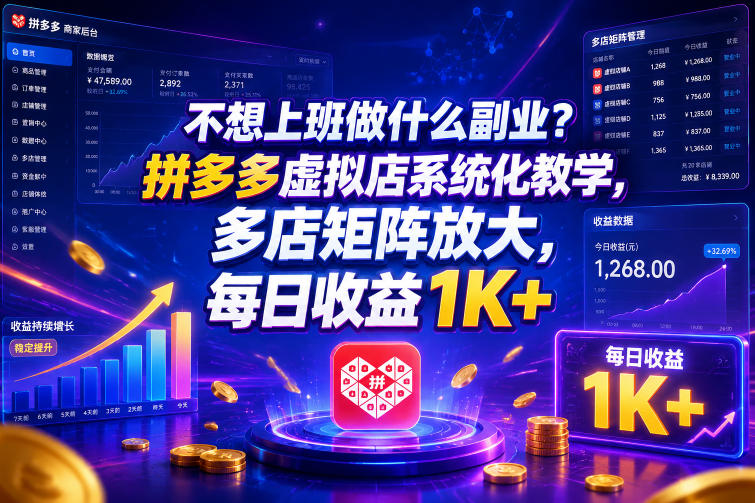 不想上班做什么副业？拼多多虚拟店系统化教学，多店矩阵放大，每日收益1K+【揭秘】-洛柒笔记