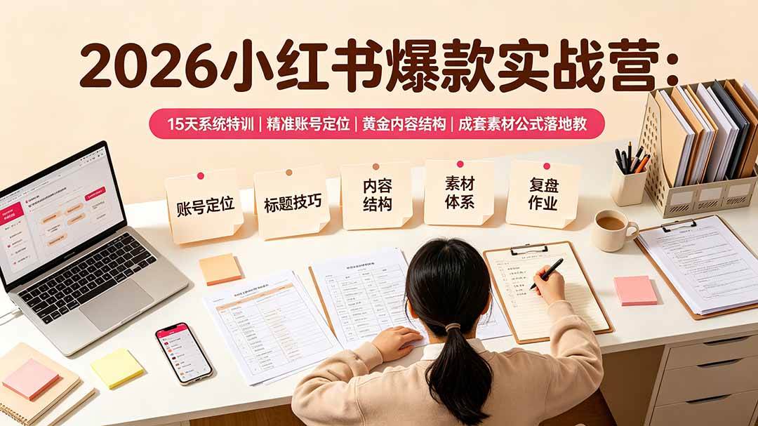 (19332期)2026小红书爆款实战营:15天系统特训|精准账号定位|黄金内容结构|成套素材公式落地教程-洛柒笔记 (19332期)2026小红书爆款实战营:15天系统特训|精准账号定位|黄金内容结构|成套素材公式落地教程-洛柒笔记