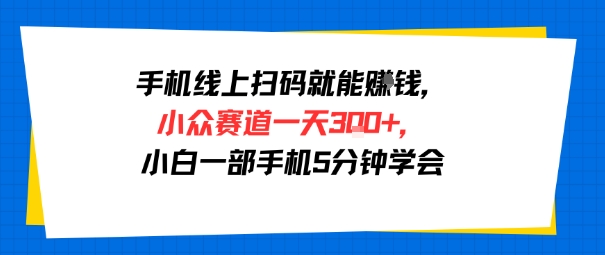 手机线上扫码就能挣钱，小众赛道一天3张+，小白一部手机5分钟学会-洛柒笔记