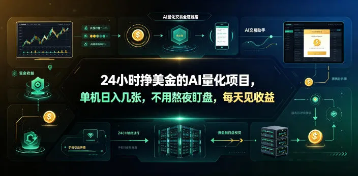24小时挣美金的AI量化项目，单机日入几十美刀，不用熬夜盯盘，每天见收益-洛柒笔记