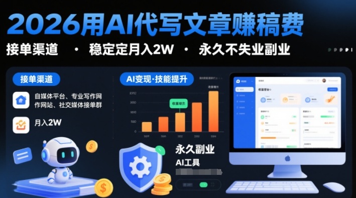 2026用AI代写文章賺稿费，提供接单渠道，稳定月入2W，永久不失业副业-洛柒笔记