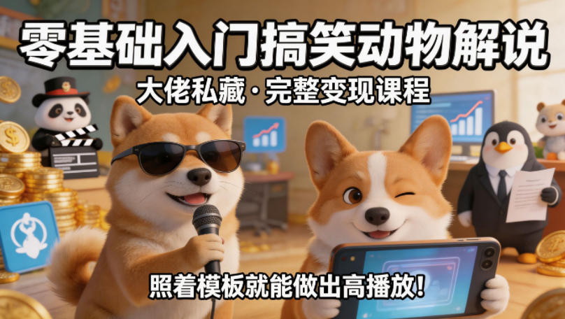 零基础入门搞笑动物解说，大佬私藏完整变现课程，照着模板就能做出高播放-洛柒笔记