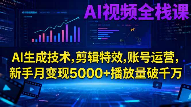 （16603期）AI视频全栈课:AI生成技术,剪辑特效,账号运营,新手月变现5000+播放量破千万-洛柒笔记