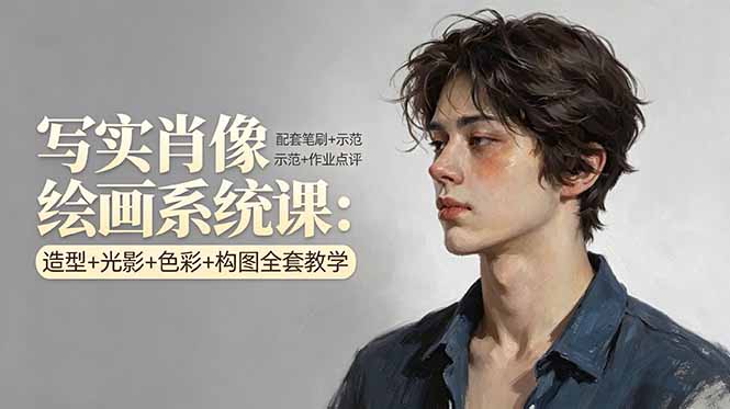 写实肖像绘画系统课：造型+光影+色彩+构图全套教学，配套笔刷+示范+作业点评-洛柒笔记