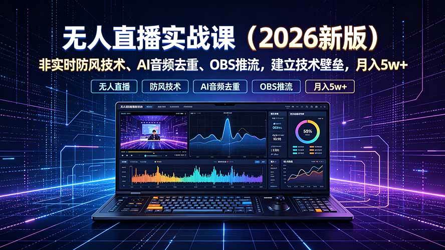 (19292期)无人直播实战课(更新7月),非实时防风技术、AI音频去重、OBS推流,建立技术壁垒,月入5w+-洛柒笔记 (19292期)无人直播实战课(更新7月),非实时防风技术、AI音频去重、OBS推流,建立技术壁垒,月入5w+-洛柒笔记