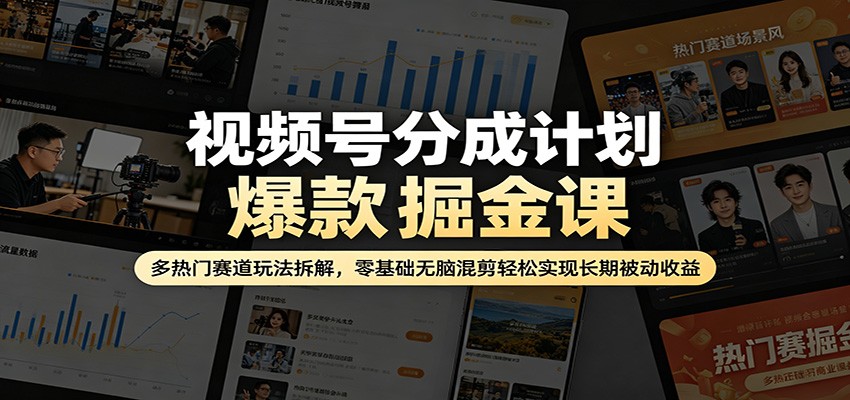 视频号分成计划爆款掘金课：多热门赛道玩法拆解，零基础无脑混剪轻松实现长期被动收益-洛柒笔记