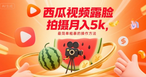 西瓜视频露脸拍摄月入5k，最简单粗暴的操作方法-洛柒笔记