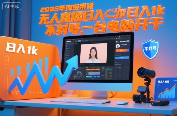 2025年淘宝带货，无人直播日入1k，不封号，一台电脑开干-洛柒笔记