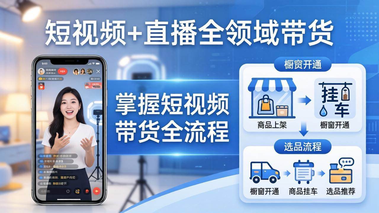 （17835期）短视频+直播全领域带货：掌握橱窗开通、挂车、选品、爆款文案改编等短视频带货全流程-洛柒笔记