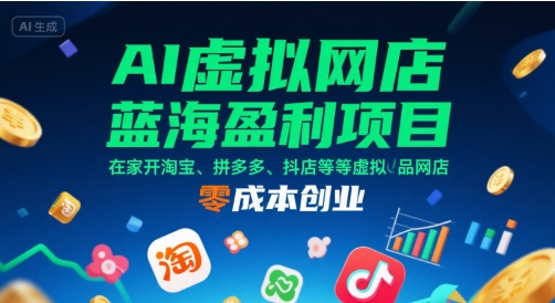 AI虚拟网店蓝海盈利项目，在家开淘宝、拼多多、抖店等虚拟品网店，零成本创业-洛柒笔记