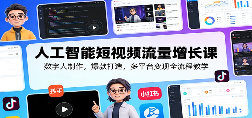 人工智能短视频流量增长课：数字人制作，爆款打造，多平台变现全流程教学-洛柒笔记