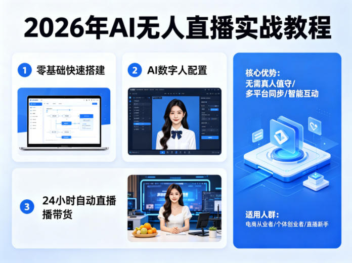 2026年AI无人直播实战教程，零基础也能快速搭建AI数字人无人直播间，实现24小时自动直播带货-洛柒笔记